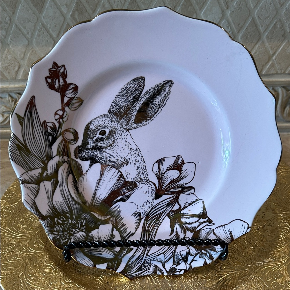 NWT 222 Fifth Decorative Pink 8.5” Plate with Easter Bunny